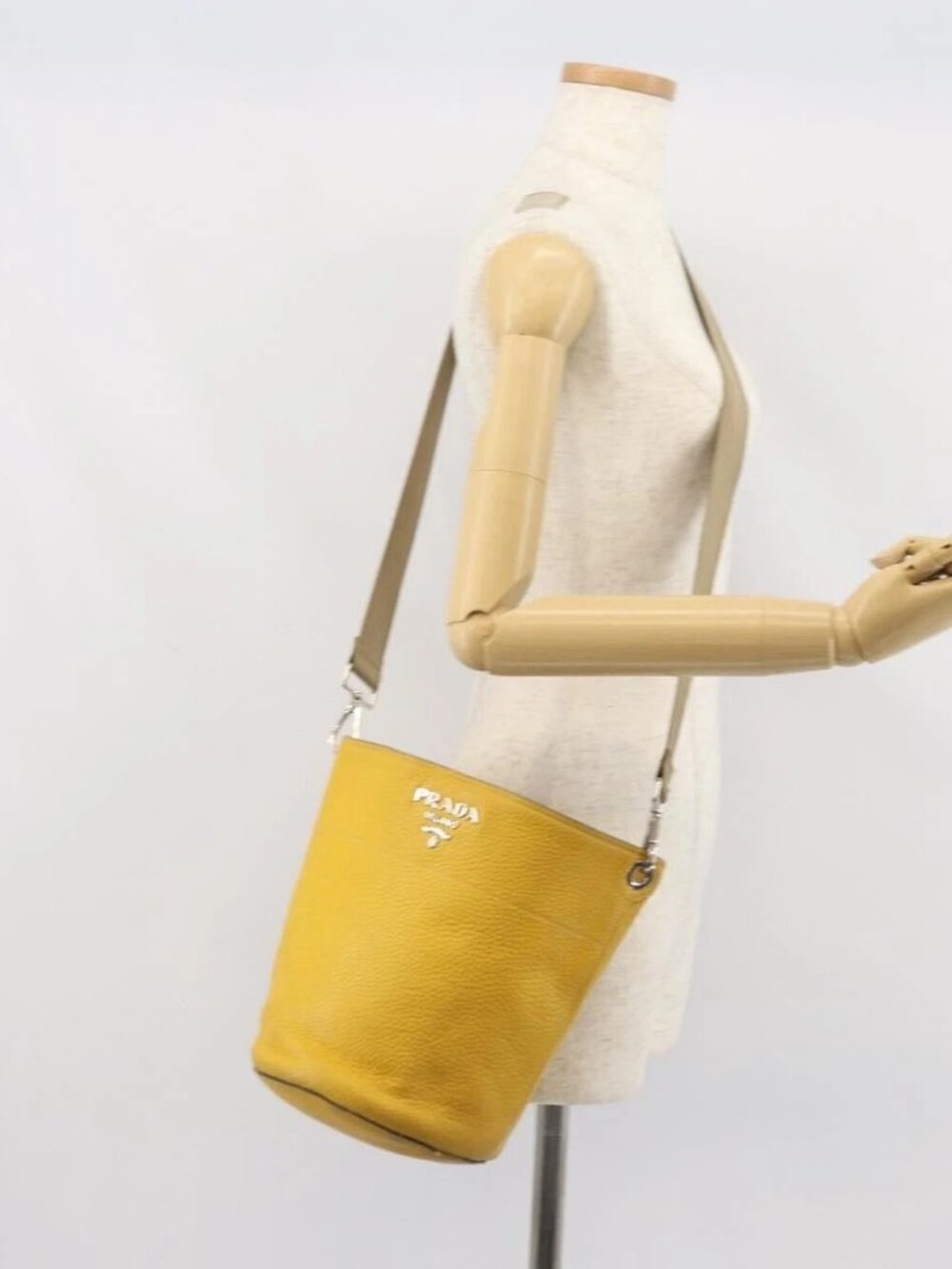 PRADA Shoulder Bag Leather Yellow Silver